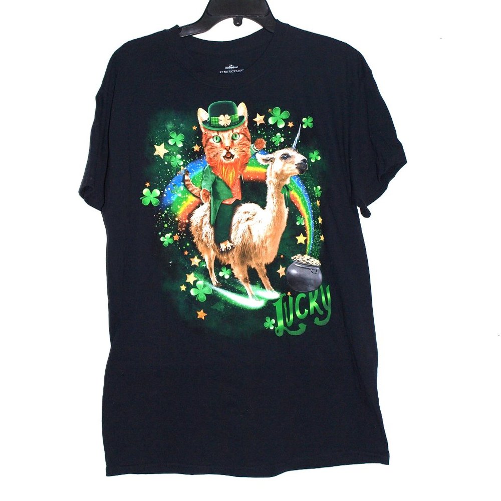 St. Patrick's Day Black Unisex T-Shirt With Graphic Art Size Large